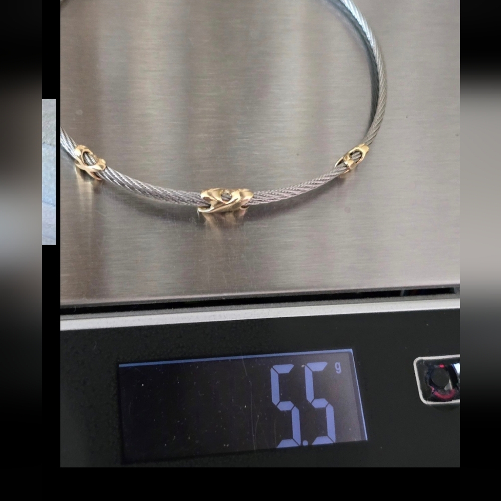 Milor 14k Yellow Gold Xs X's Stainless Steel Cable Bracelet Tennis Italy - Picture 6 of 9